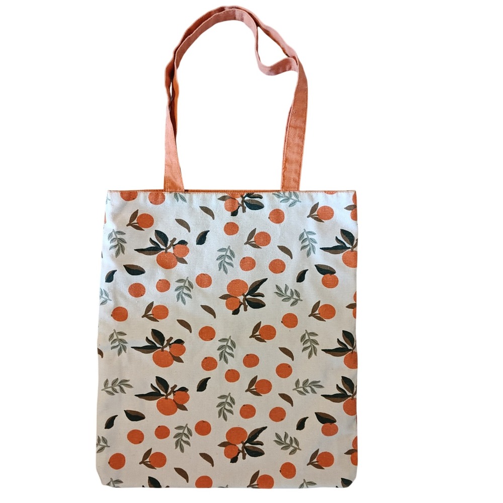 Orange Citrus Print Canvas Tote Bag Shopper Cream Orange Reusable Light Market